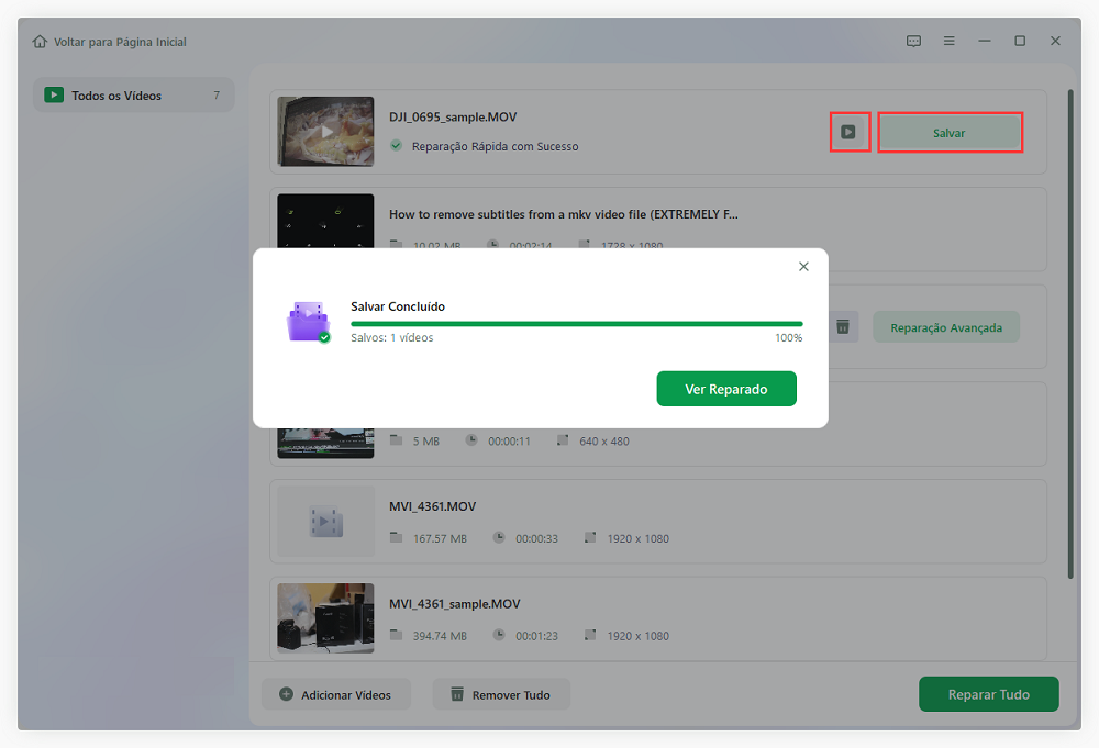 salvar vídeos reparados no Fixo